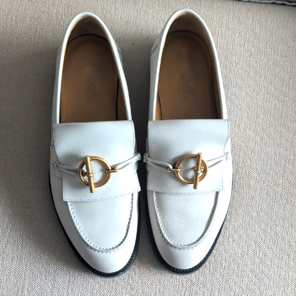Hermes White Impact loafers with Gold Accent